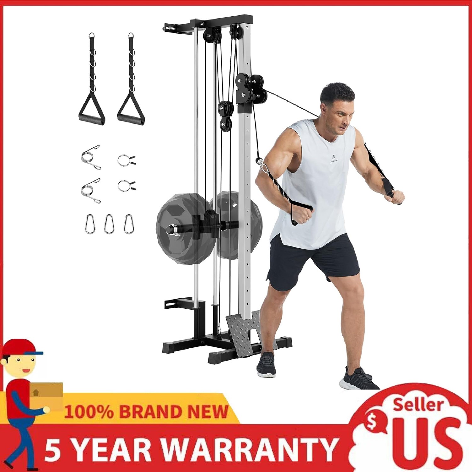 Wall Mount Cable Machine, LAT Pulldown Machines Cable Crossover Machine Home Gym
