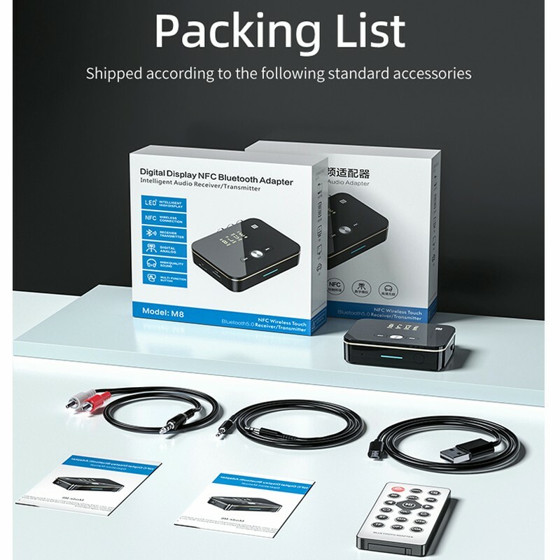 USB Bluetooth 5.0 Transmitter Receiver Wireless NFC to 2RCA Stereo Audio Adapter