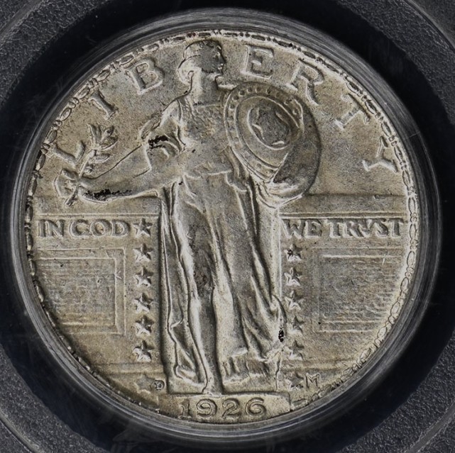 1926 D STANDING LIBERTY QUARTER PCGS MS 63, LIGHT STEELY GREY SILVER WITH NICE