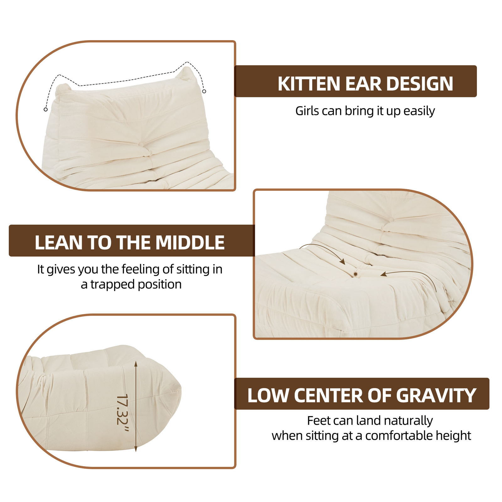 No Installation Bean Bag Chair Big Beanbag Chair for Adults Bean Bag Lounger Foa