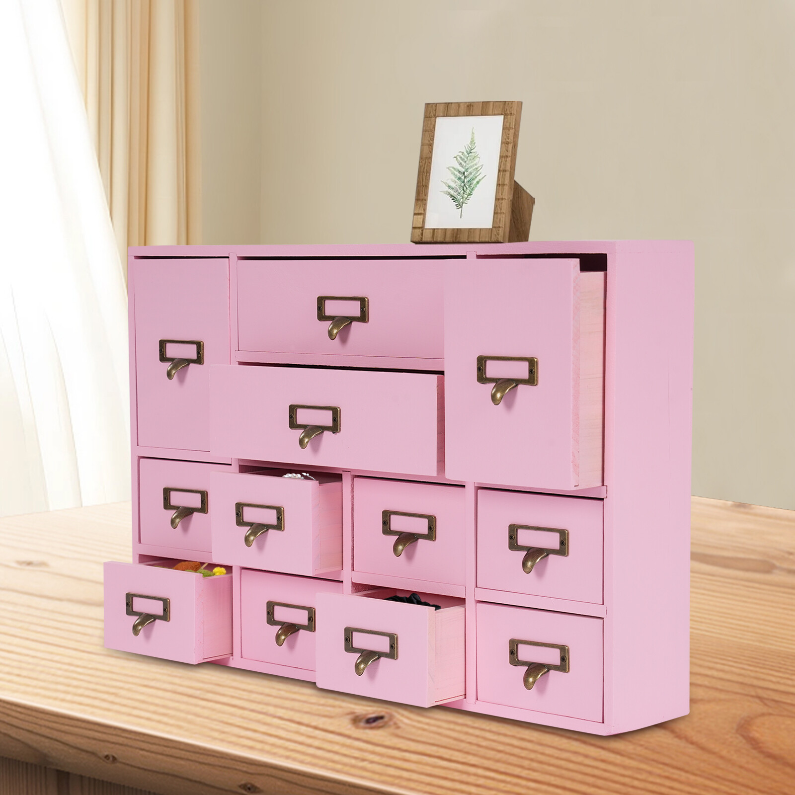12 Drawers Wooden Desktop Organizer Home Storage Case Cosmetic Dresser Box new