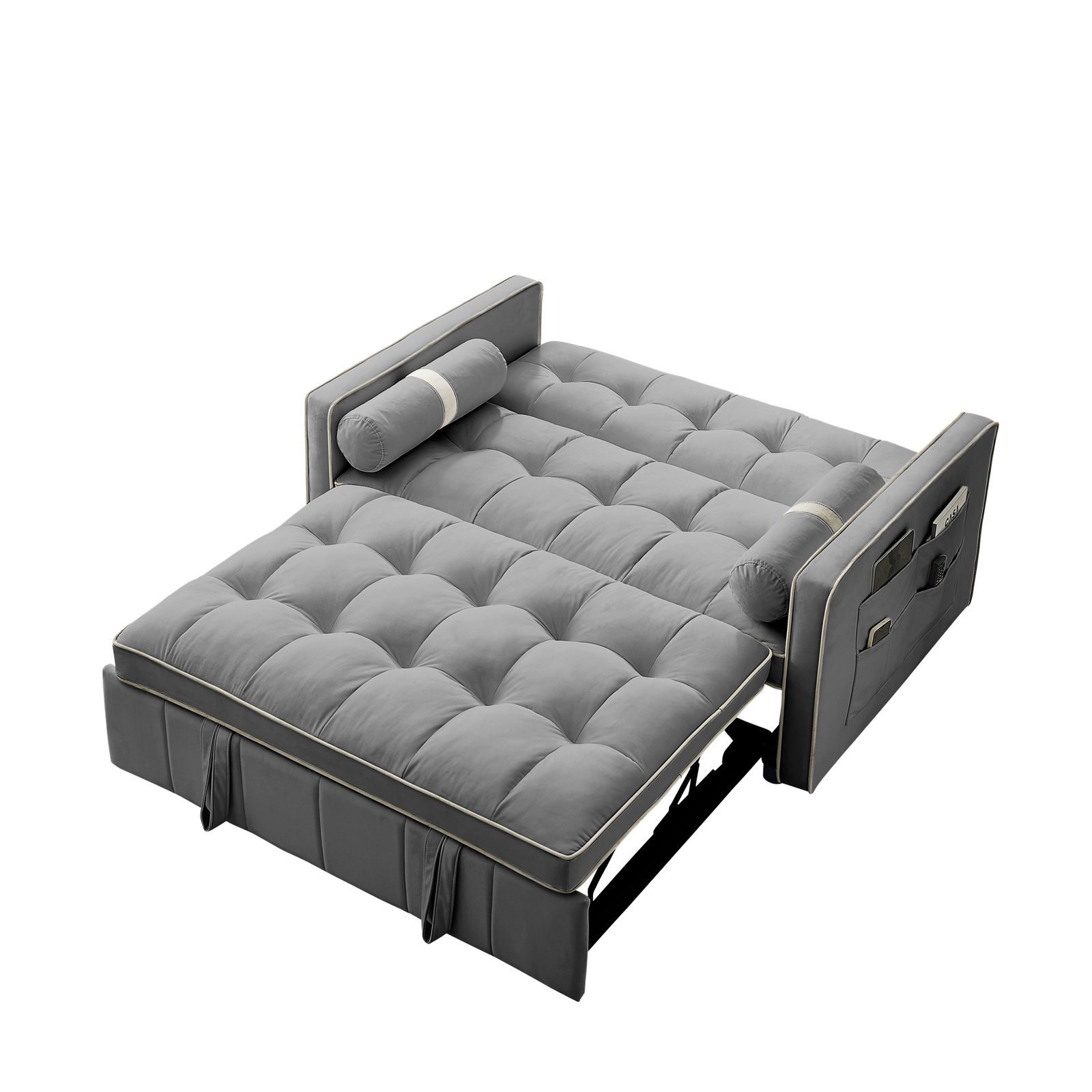 55.5" Pull Out Sleep Sofa Bed 2 Seater Loveseats Sofa Couch w/ Side Pockets