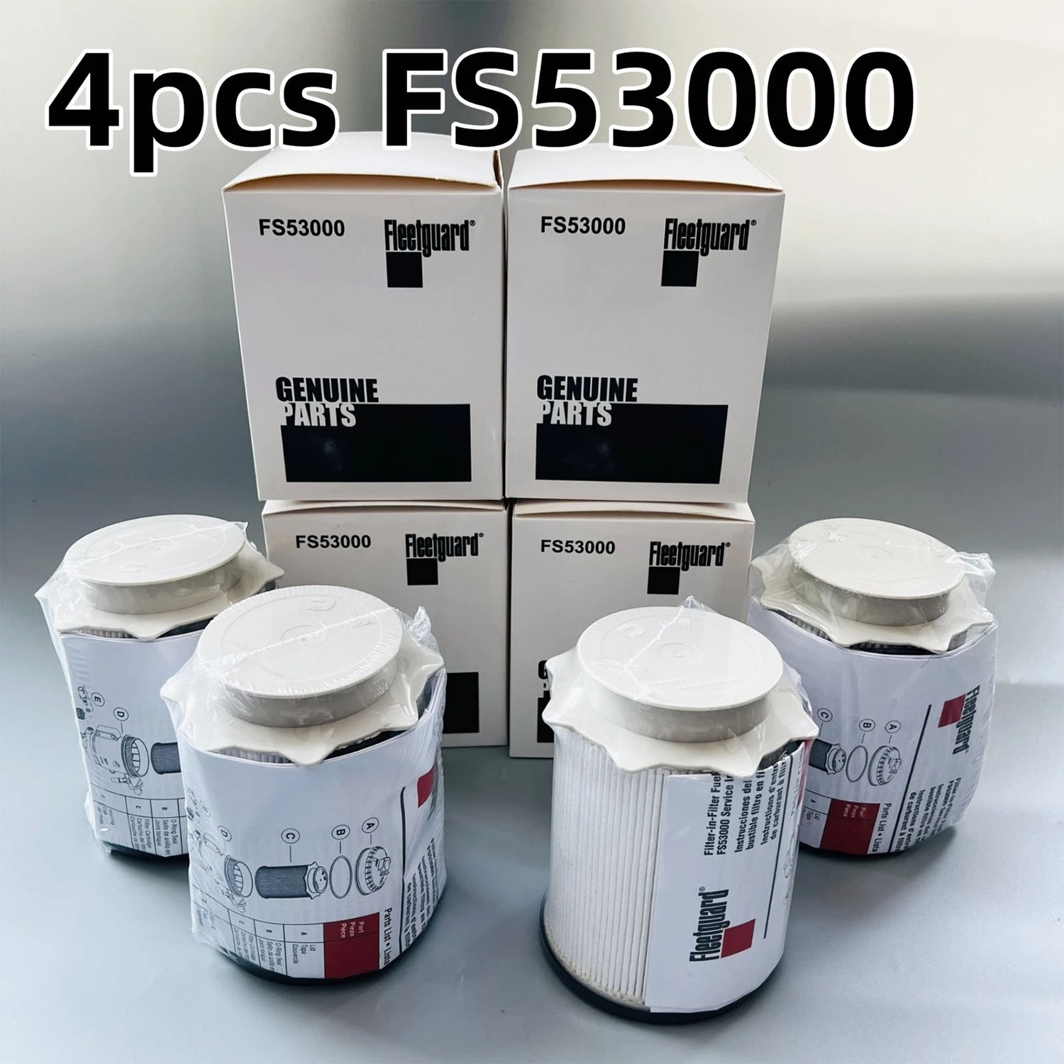 4PCS FS53000 Fleetguard Fuel/Water Seperator Filter For Cummins 6.7L NEW
