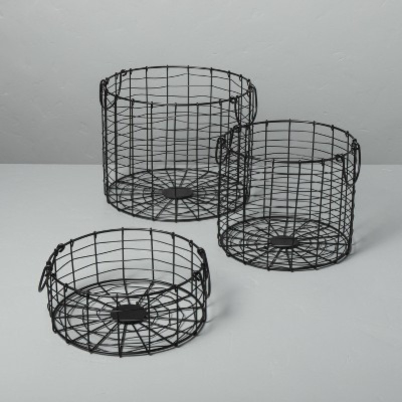 Small Round Wire Storage Basket with Handles Black