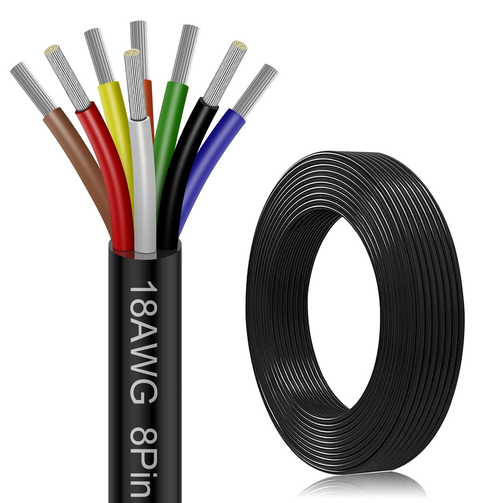 18 Gauge Electrical Wire 8 Conductor, 18AWG 32.8FT Thermostat 18AWG-8C, Black