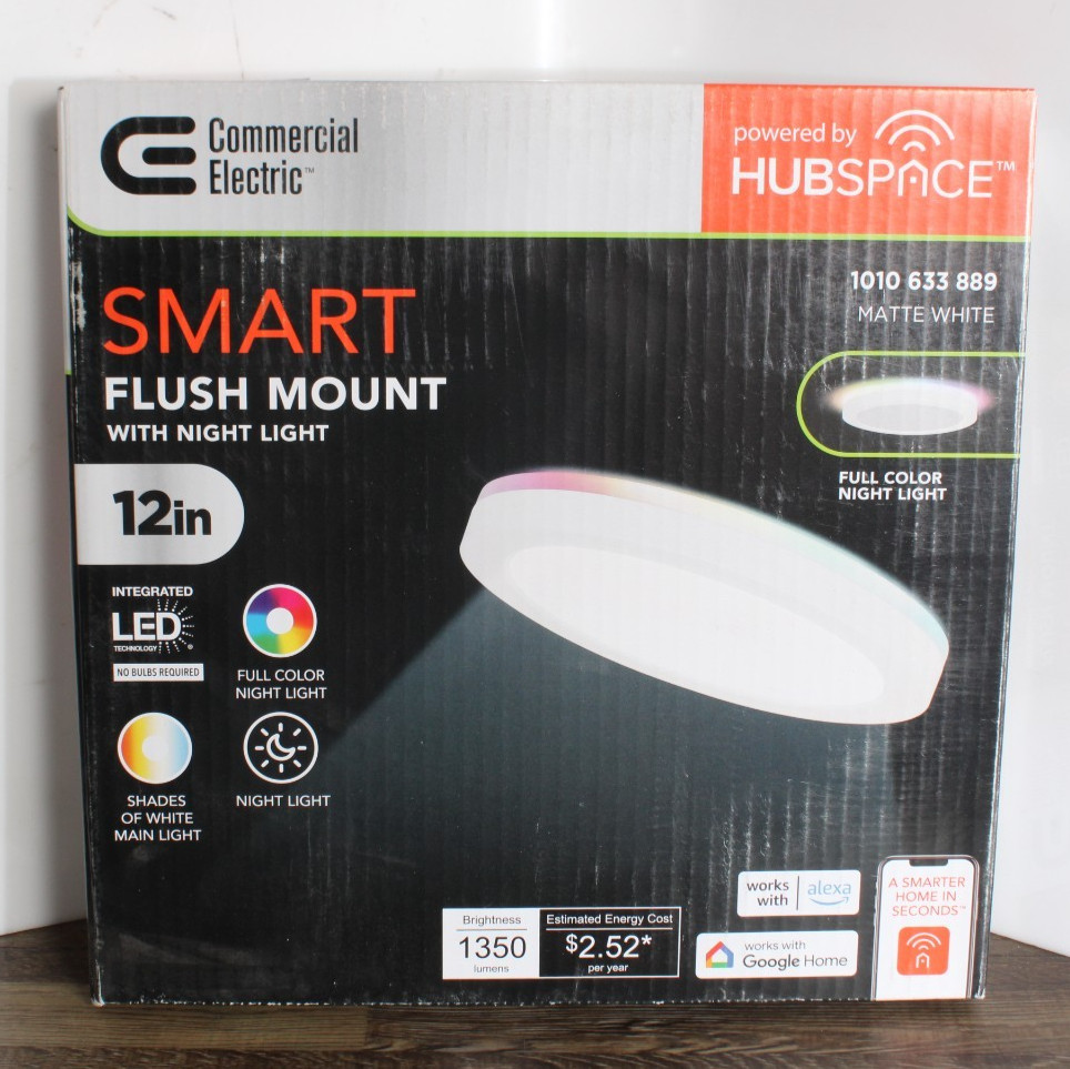 Commercial Electric LCN3002LM-01 12in LED Flush Mount W/Night Light Matte White
