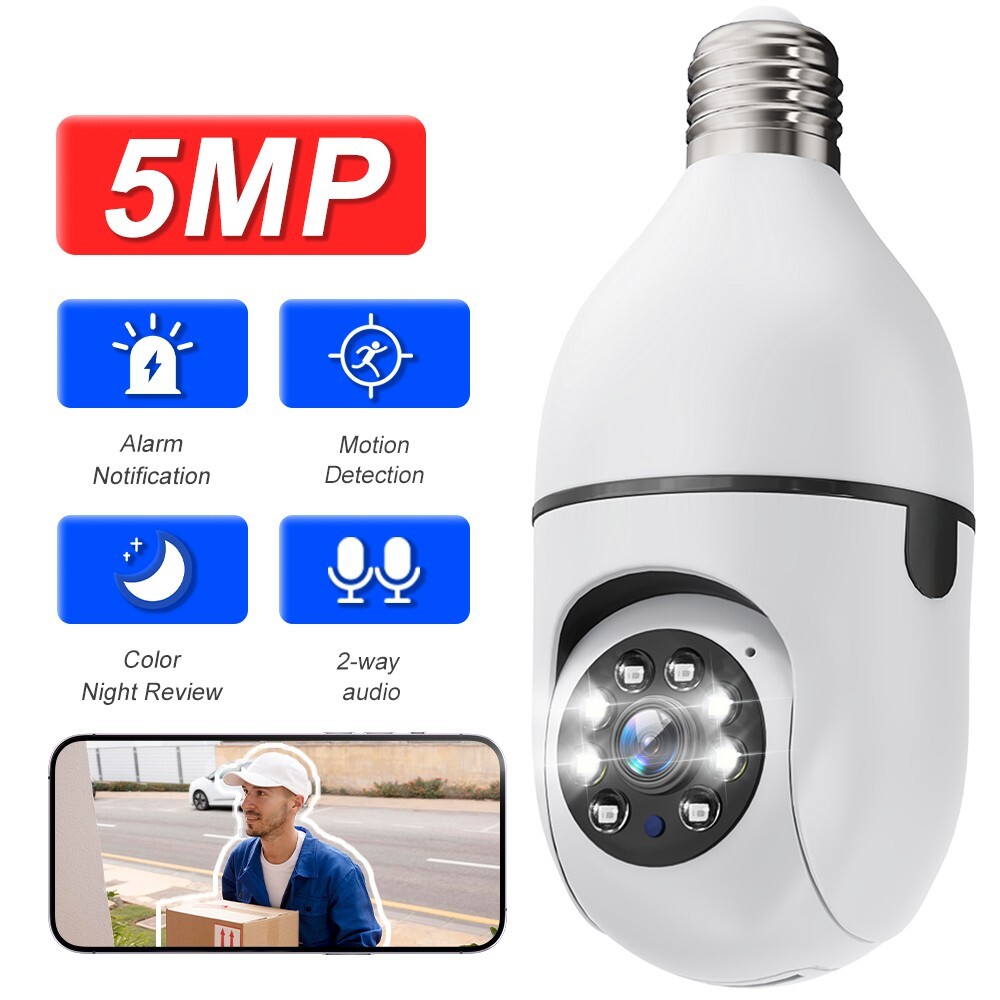 Light Bulb Camera 5MP IP 360° CCTV Camera WiFi IR Smart Home Wireless Security