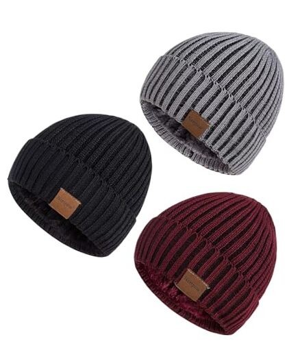 Mens Beanie Hats 3 Pack, Winter Hats for Men Women Warm Thermal Color-02