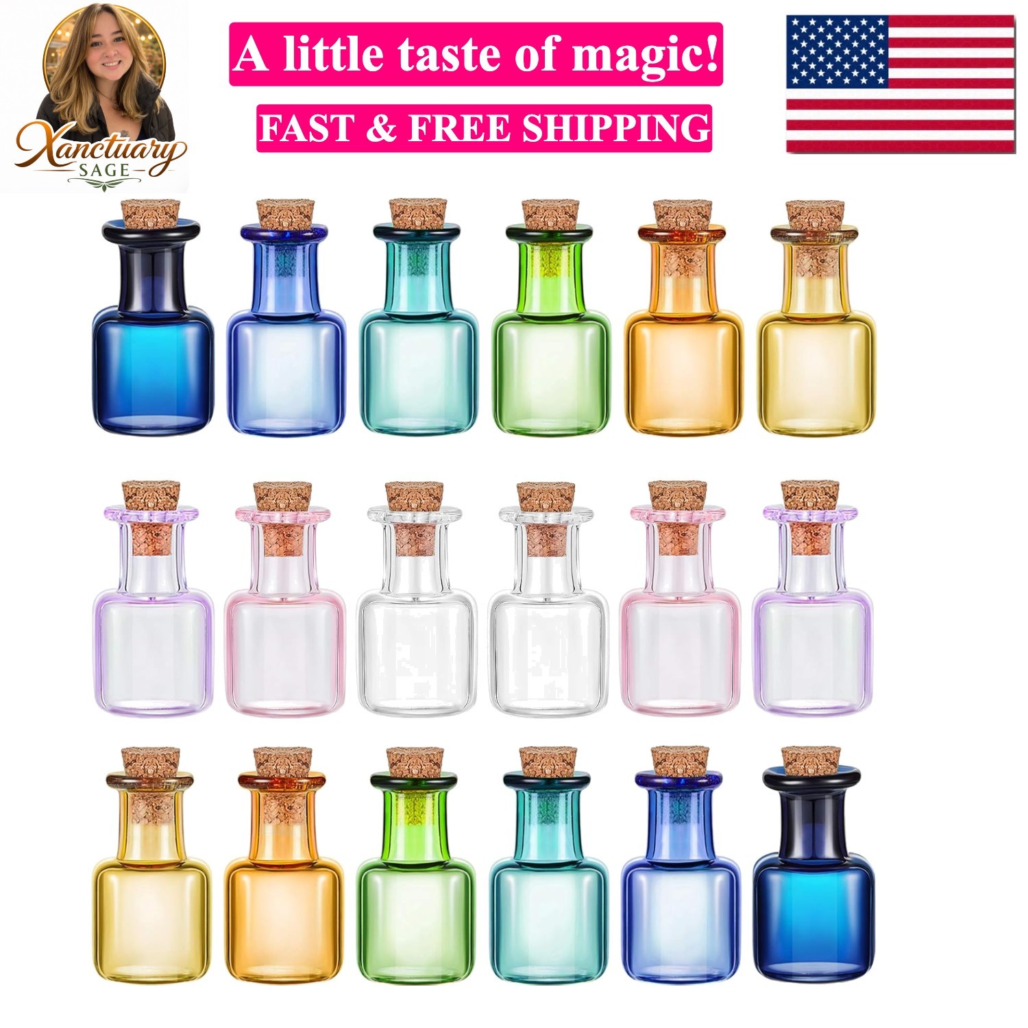18 Pieces Colored Tiny Spell Jars Glass Mini Potion Bottles with Cork Stopper...