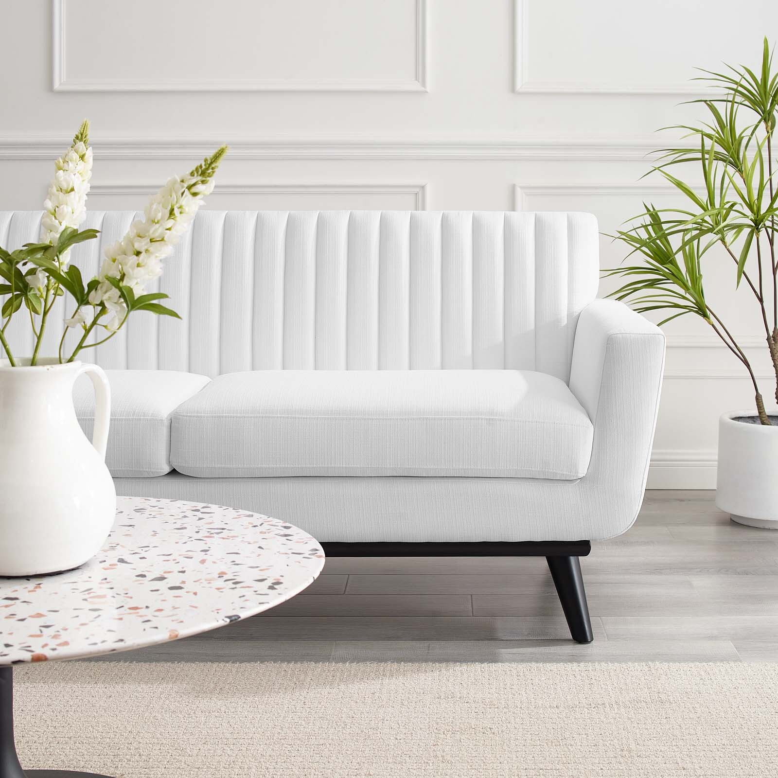 Modway Engage Channel Tufted Upholstered Fabric Loveseat in White