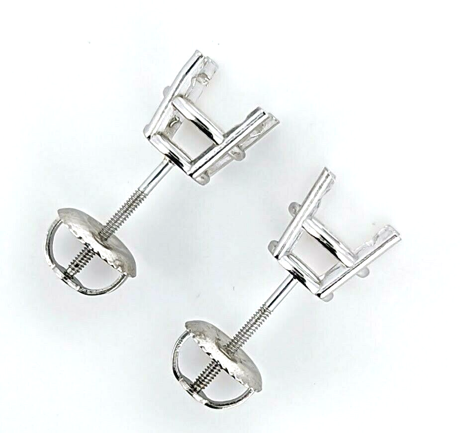 14K Gold 8mm Pre-Notched Stud Earring Settings Screw Backs Pair