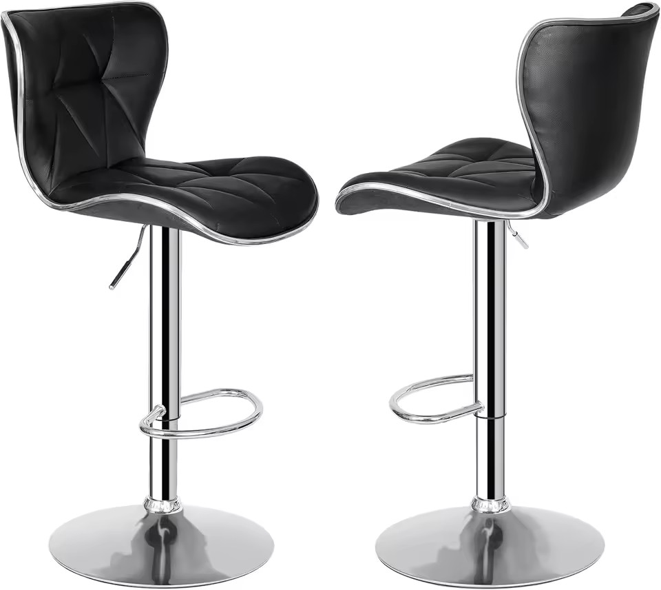 Adjustable Swivel Bar Stools Set of 2 with Back, PU Leather