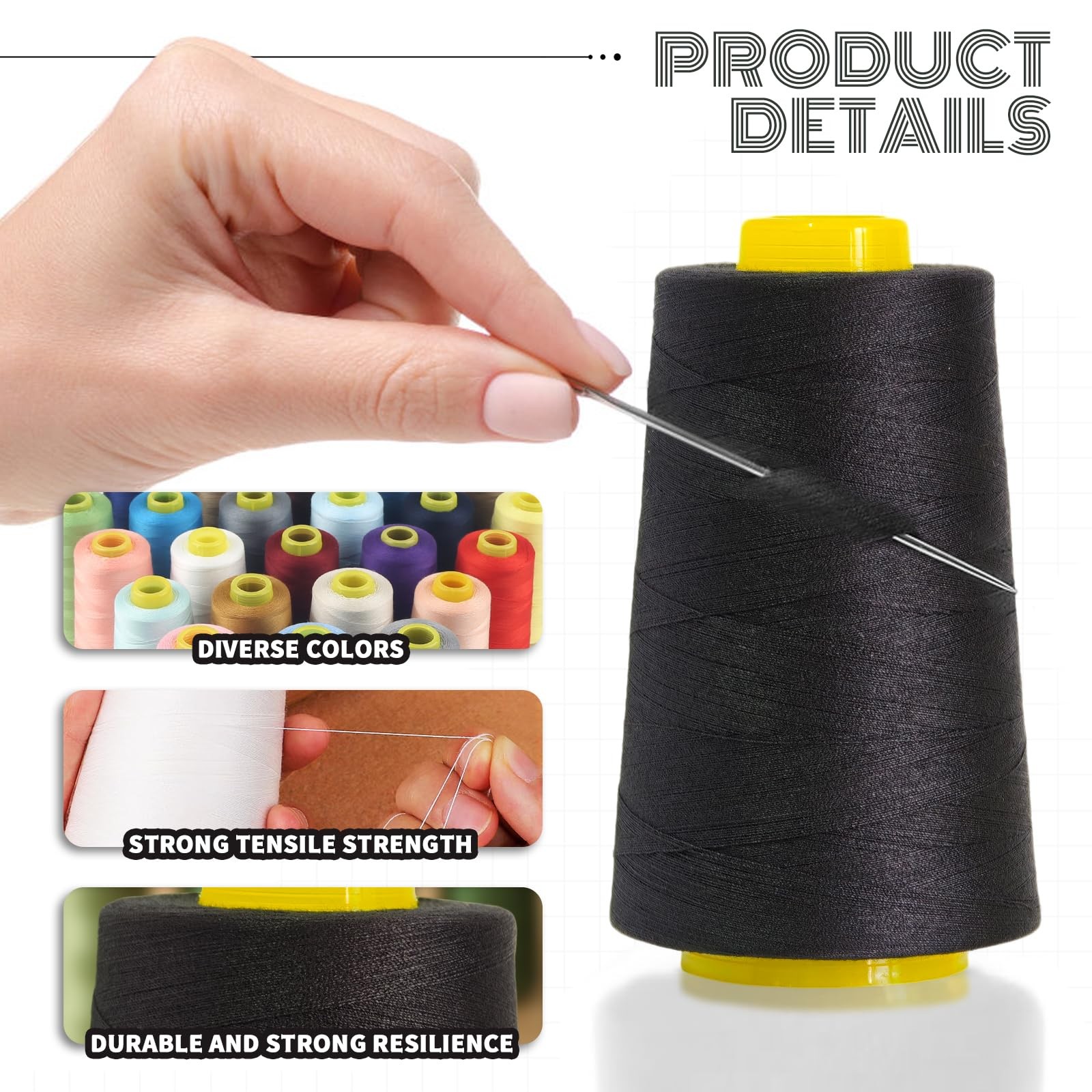 All-Purpose Polyester Sewing Thread - 4-Pack 12000 Yards Total - White Thread...