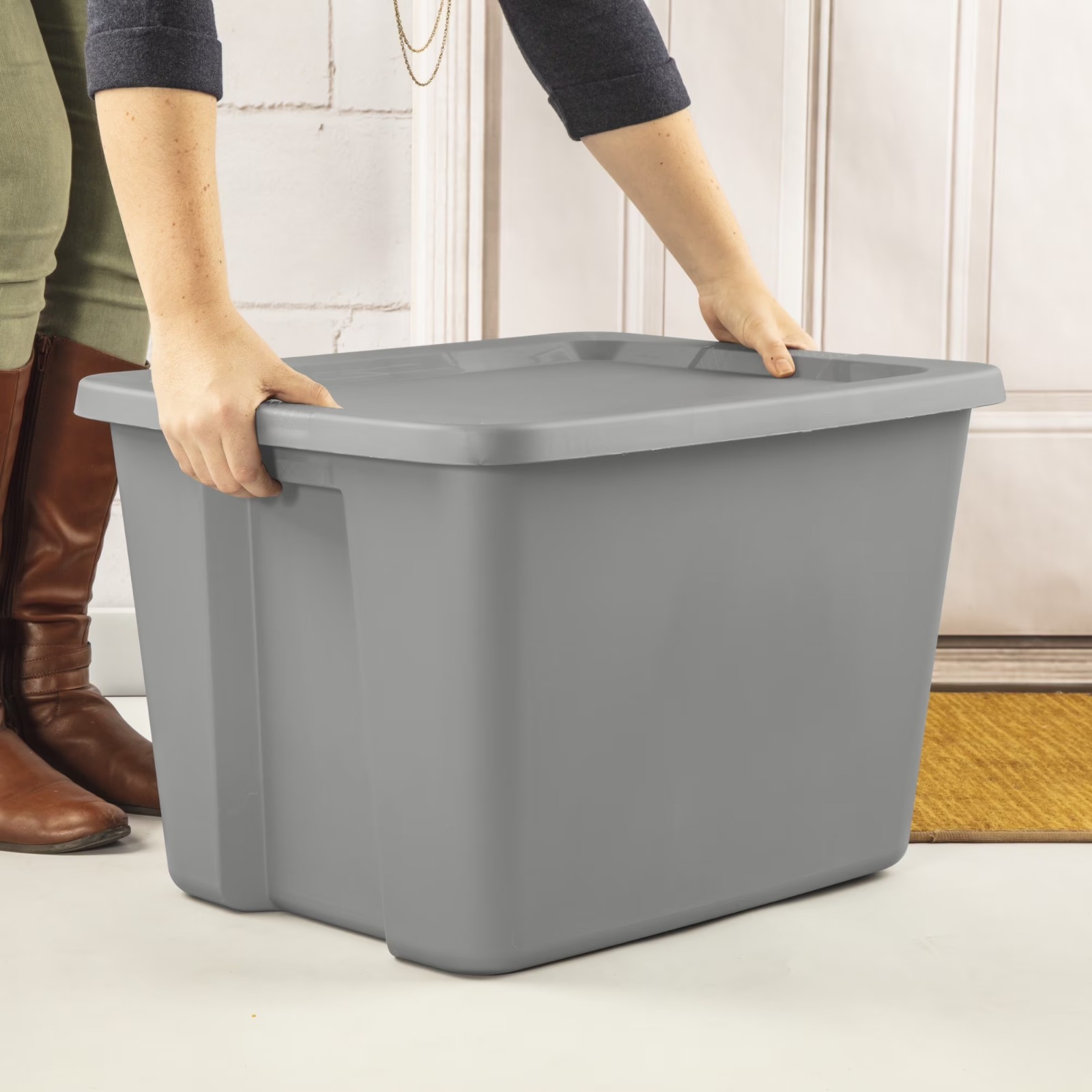 Sterilite Large Storage Bin, 18 Gallon Durable Plastic Storage Tote, Gray 8 pack
