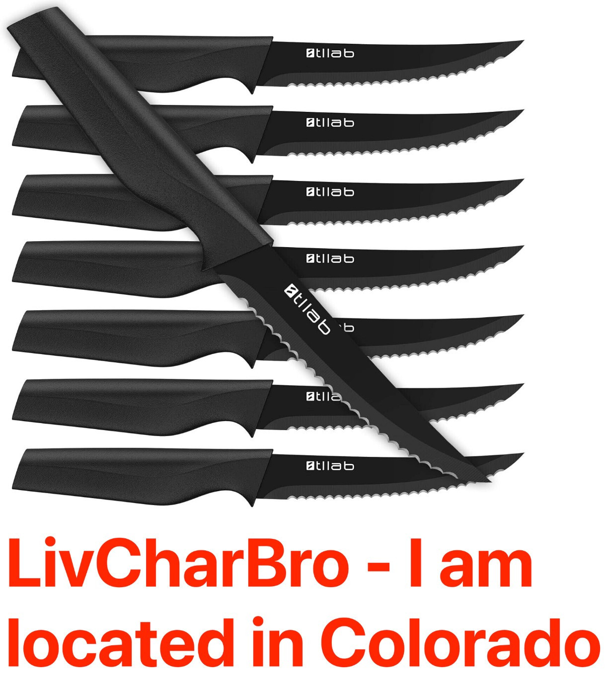 Steak Knives Set of 8 Serrated High Carbon Stainless Steel Steak Knife Black