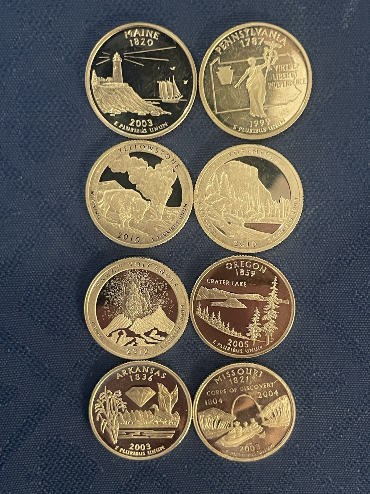 38 Silver Proof Quarters US Mint State And Territory Various Years