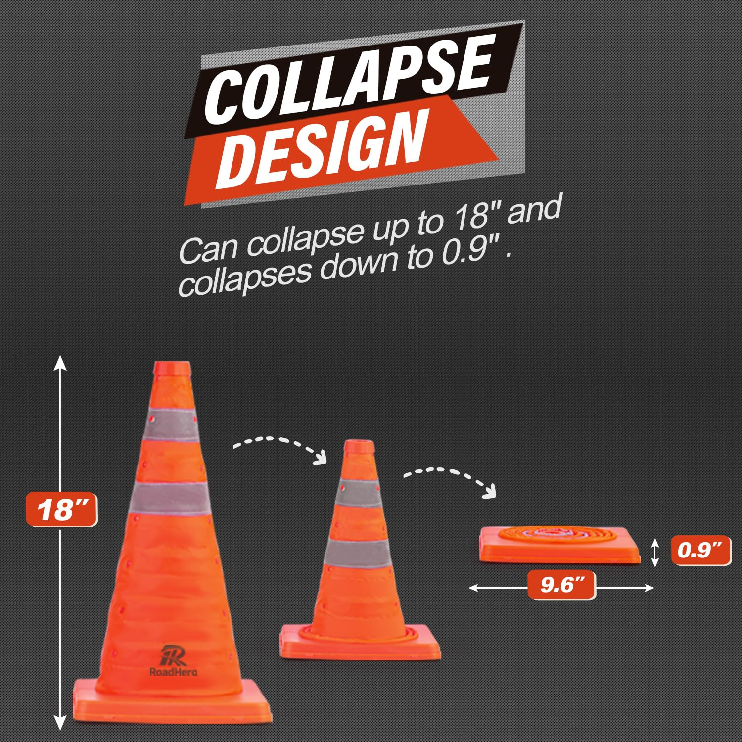 18 Inch 4 Pack Collapsible Traffic Safety Cones, Multi Purpose Pop-Up Cones with