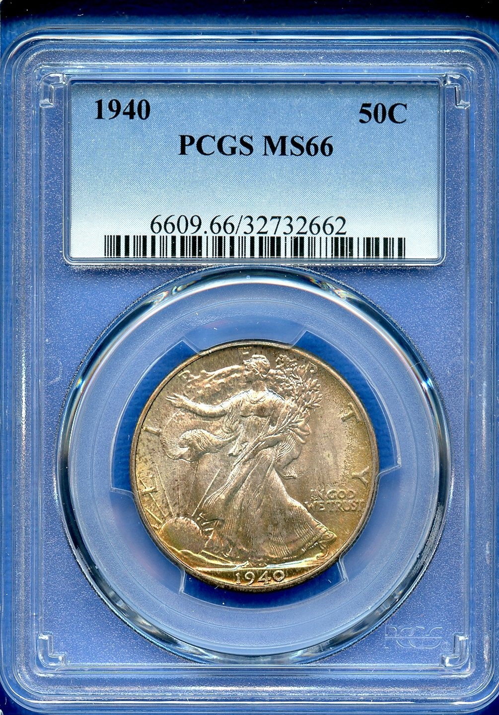1940 P PCGS MS66 Walking Liberty Half Dollar 50c 1940-P MS-66 Iridescent Rainbow