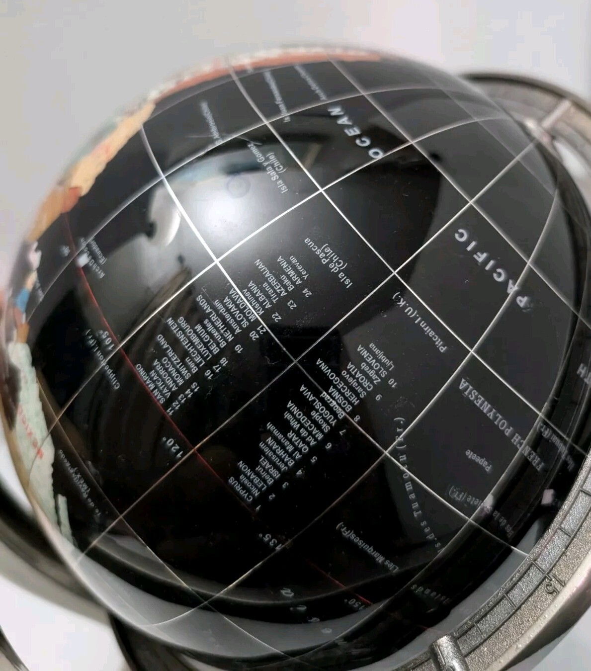World Globe-Semi-Precious Inlaid Stone and Shells w Compass