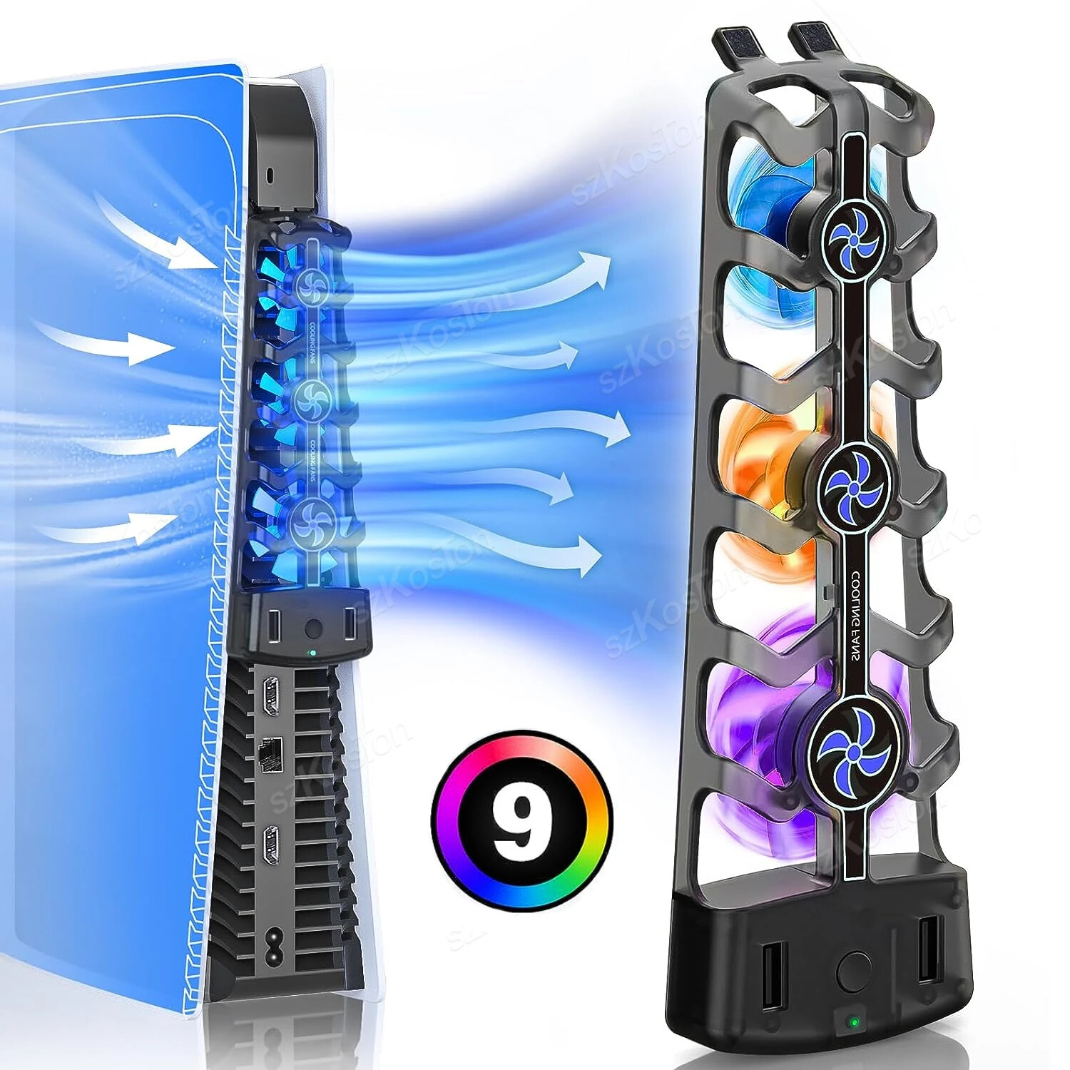 RGB Cooling Fan for PS5 Console Efficient Cool System 3-Speed Quiet Cooler Fans
