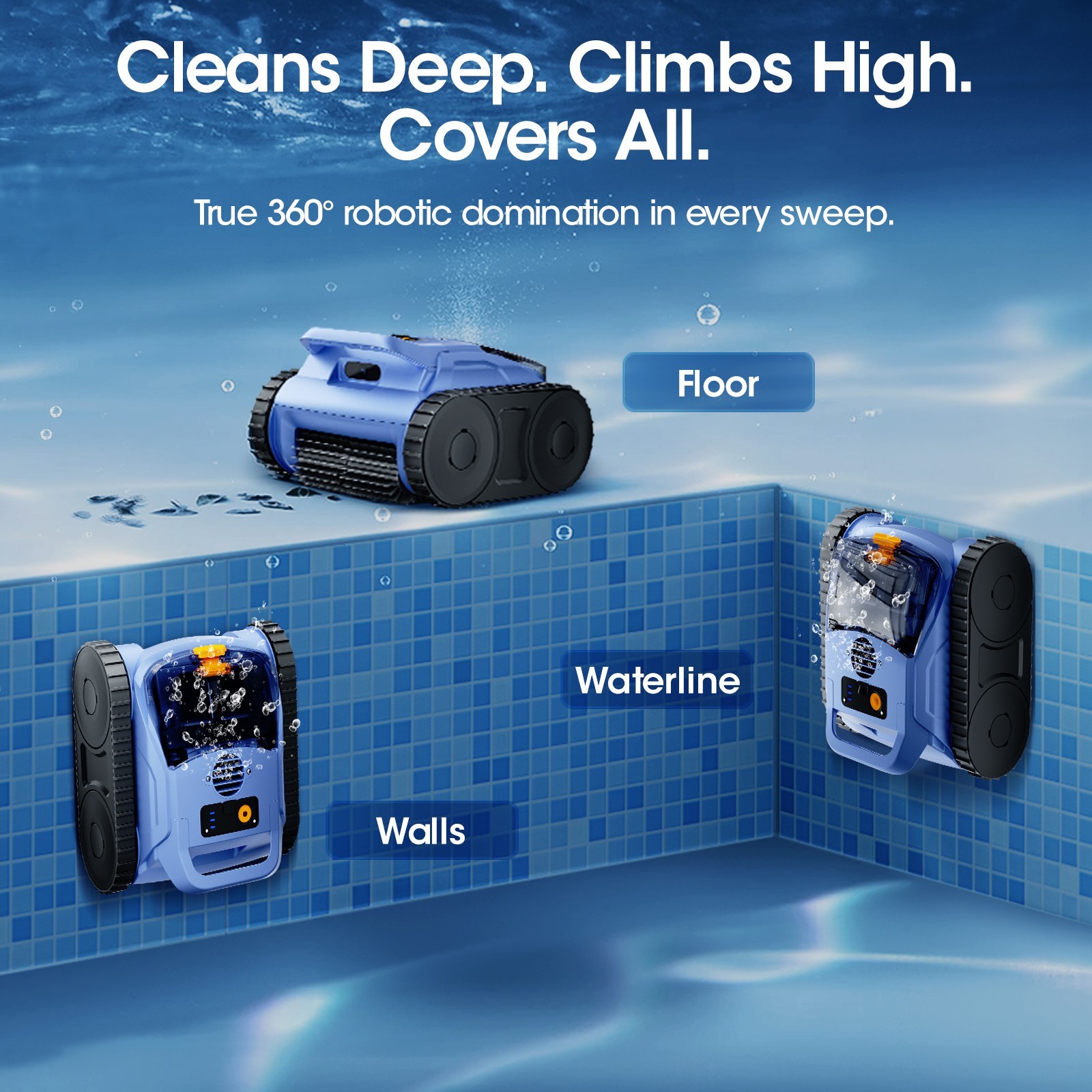 Seauto Cordless Robotic Pool Cleaner – 3H Sonar Navigation, Auto Path Planning