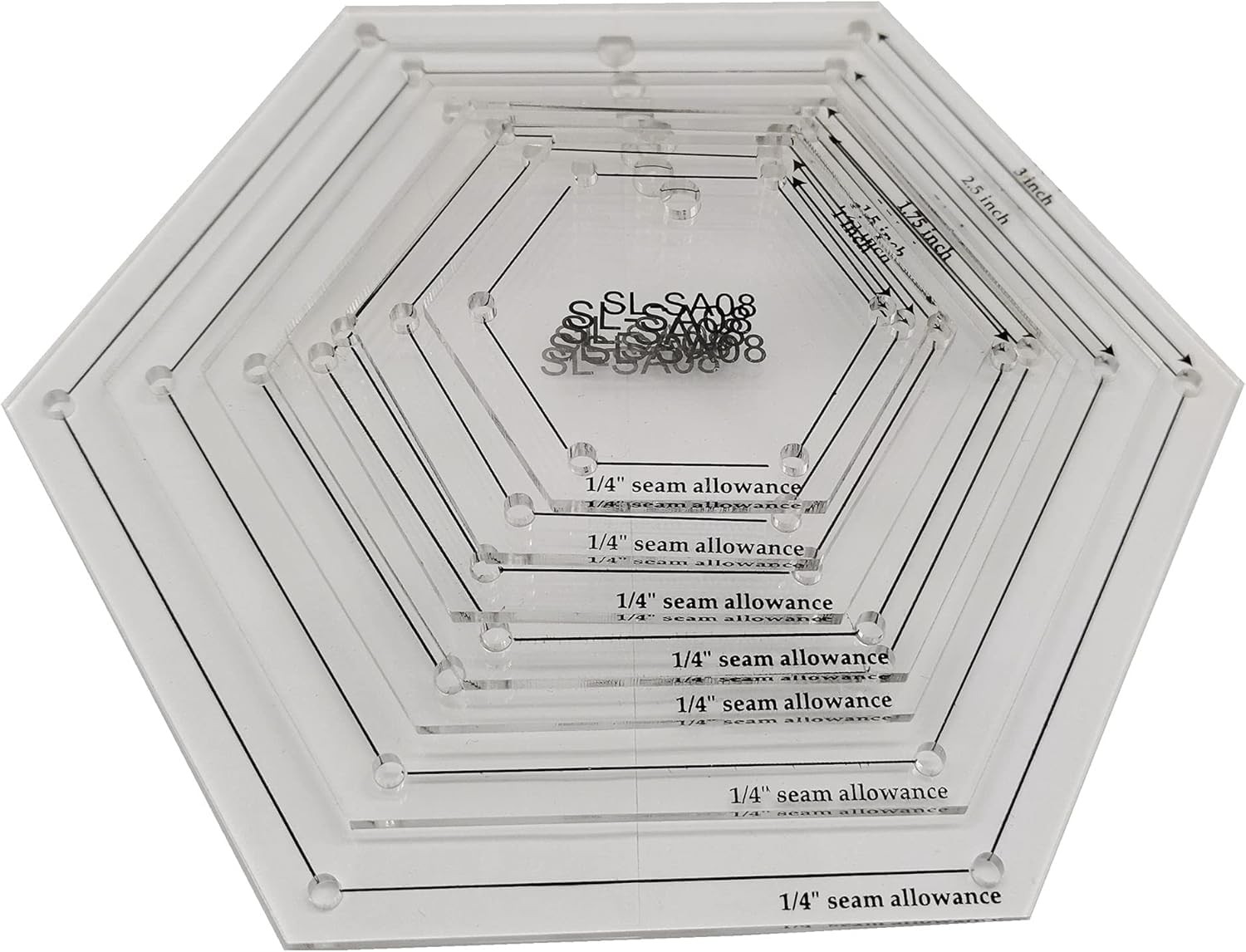 8 PCS Acrylic 1/4" Seam Allowance Hexagon Quilting Template Set Sewing