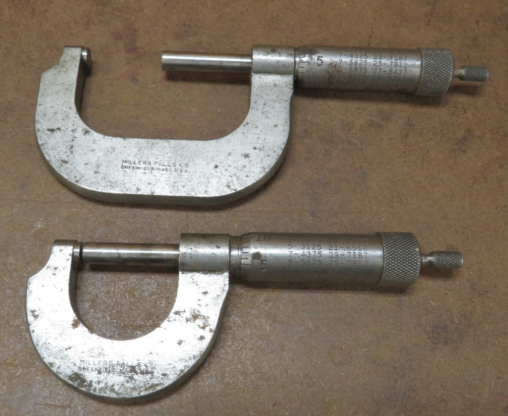 2 Small VINTAGE MILLERS FALLS MICROMETER MADE IN Greenfield Mass USA