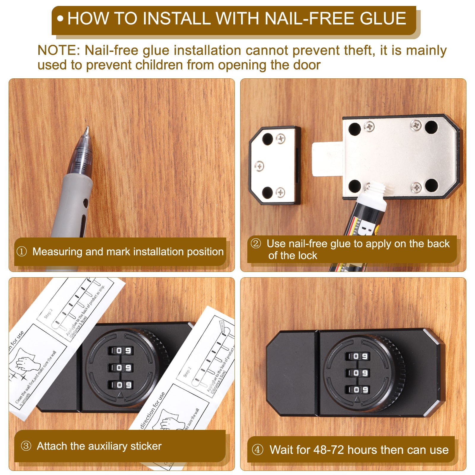 Adhesive Combination Cabinet Latch Keyless Password Lock with Glue Silver