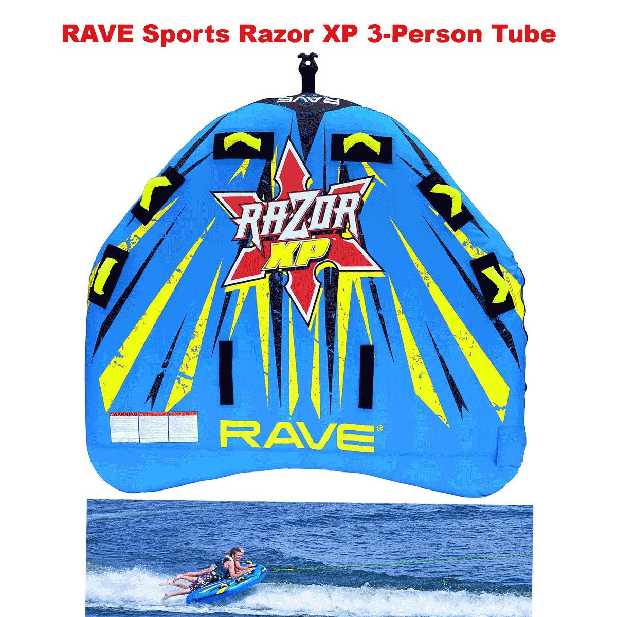 RAVE Sports Inflatable 3 Person Rider Towable Boat Lake Water Tube Razor Raft