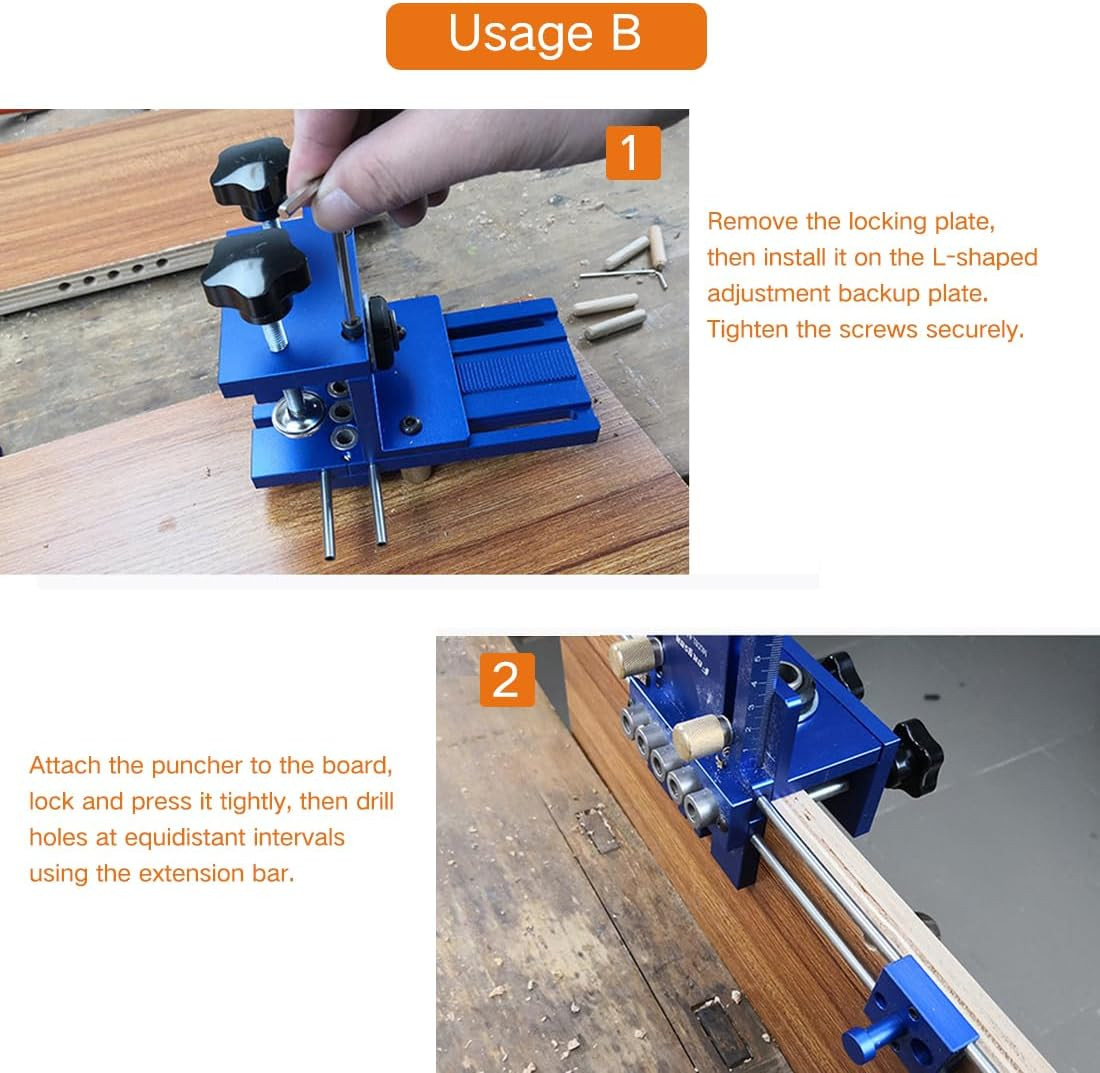 Adjustable Doweling Jig Kit with 5 Drill Sleeves for Precise Woodworking