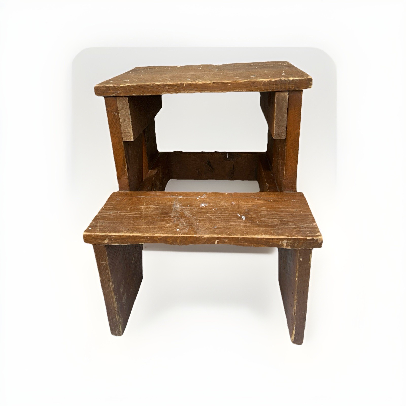 Vintage Rustic Solid Wood 2-Step Stool Farmhouse Bench Plant Stand Brown 19+