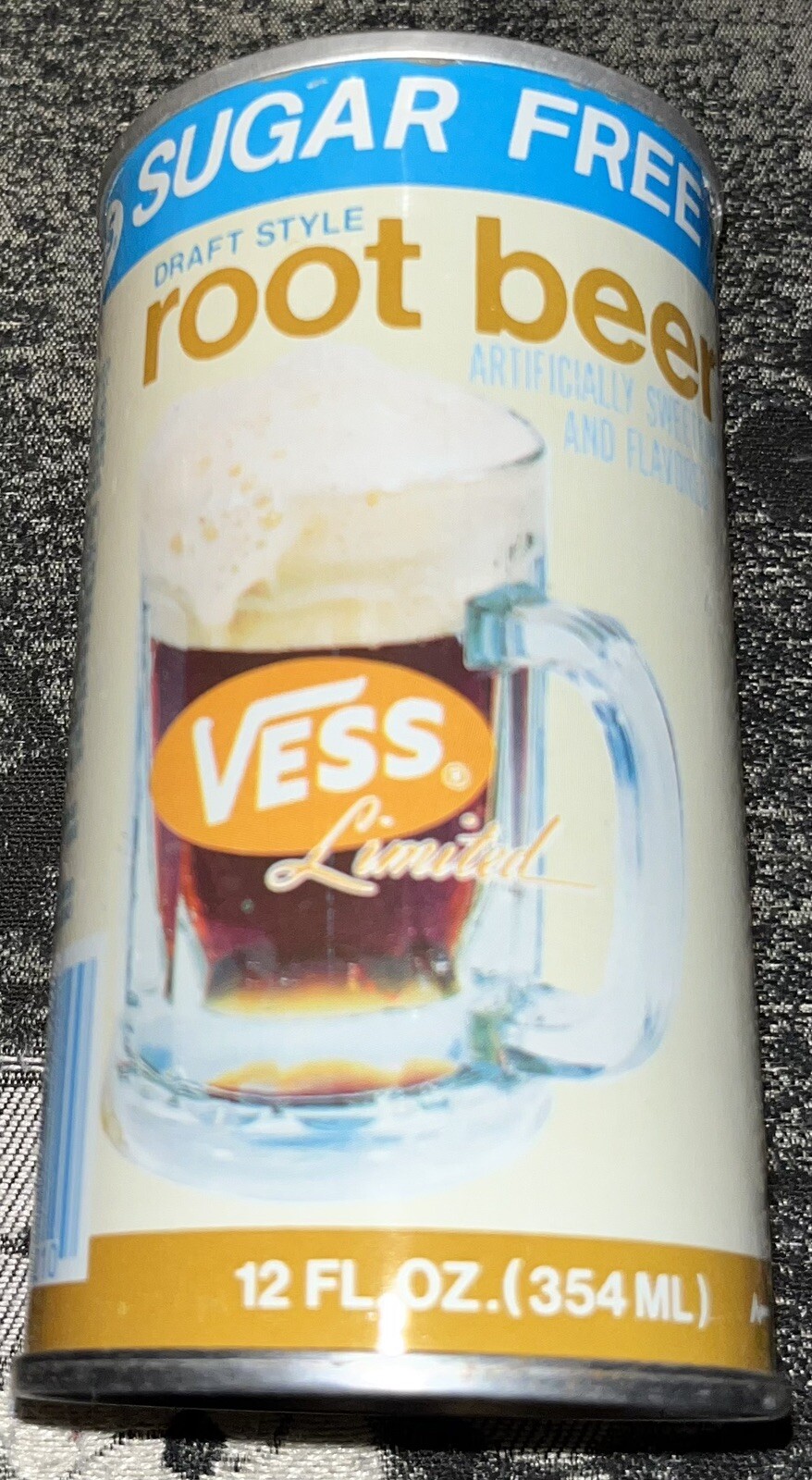 VINTAGE VESS SURGER FREE DRAFT STYLE ROOT BEER PULL TAB STEEL CAN