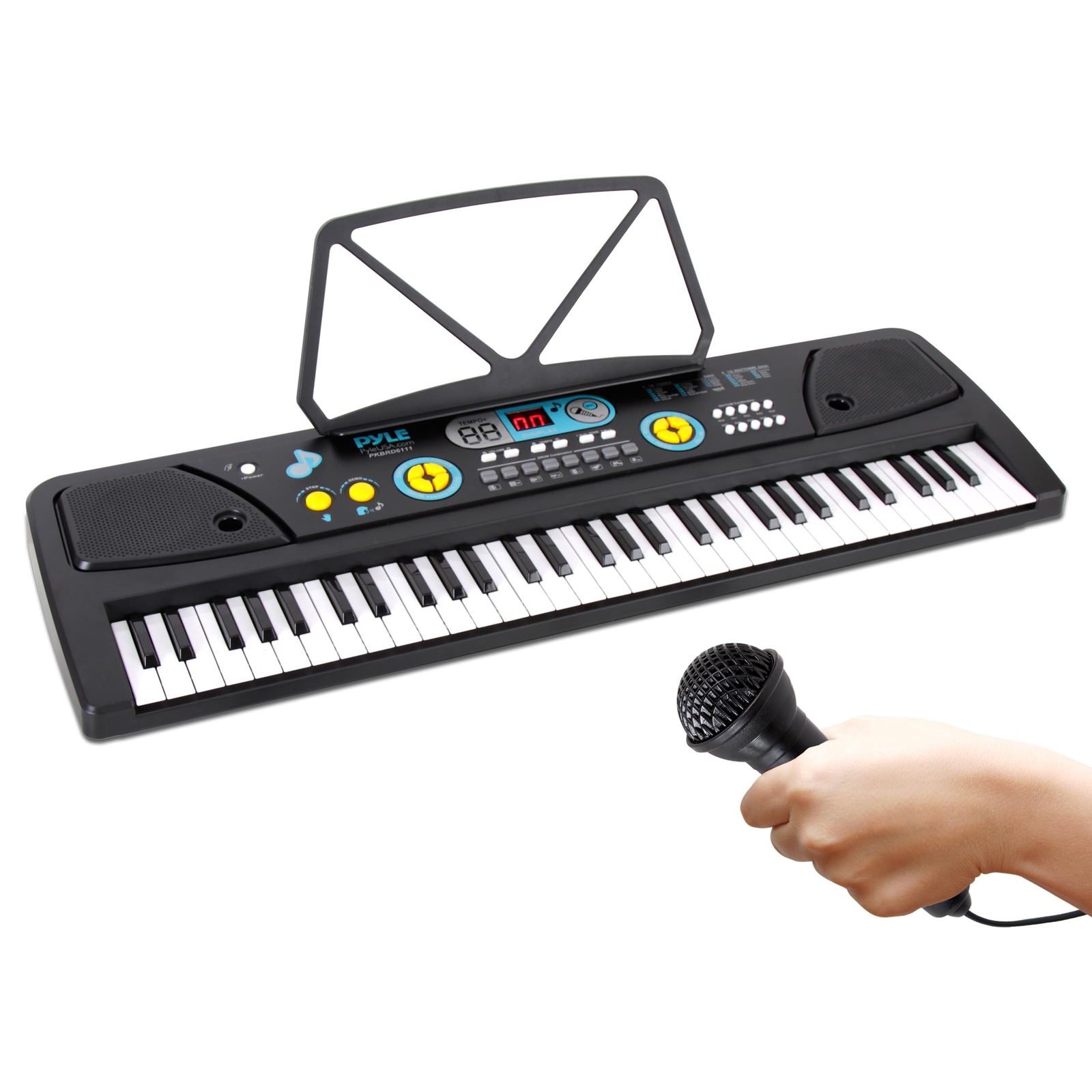 Pyle Portable 61 Key Piano Keyboard Digital Karaoke w/Wired Micro - Black