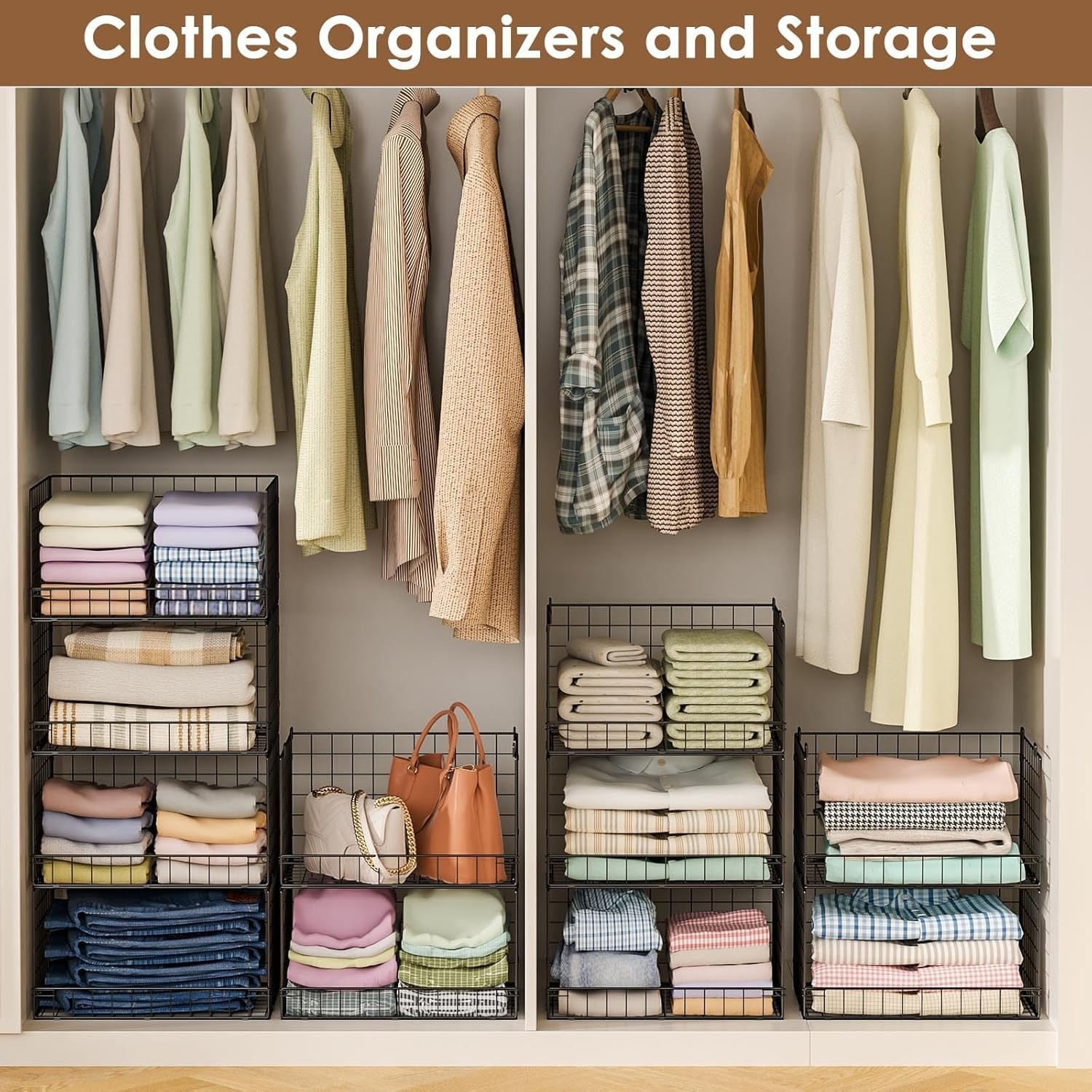 4-Tier Stackable Closet Organizers and Storage Shelves Basket Bins Foldable New