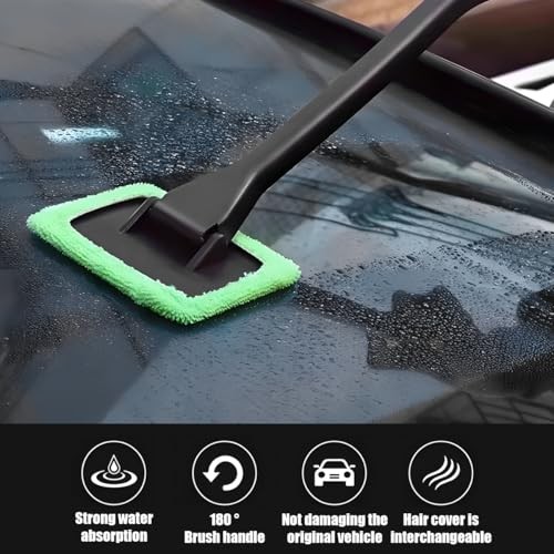 Car Windshield Cleaning Tool, Extendable Handle Window Cleaner Kit with 4PCS