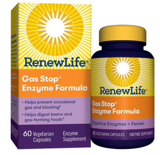 Gas Stop Digestive Enzymes | 60 Vegan Capsules | with Fennel | by Renew Life