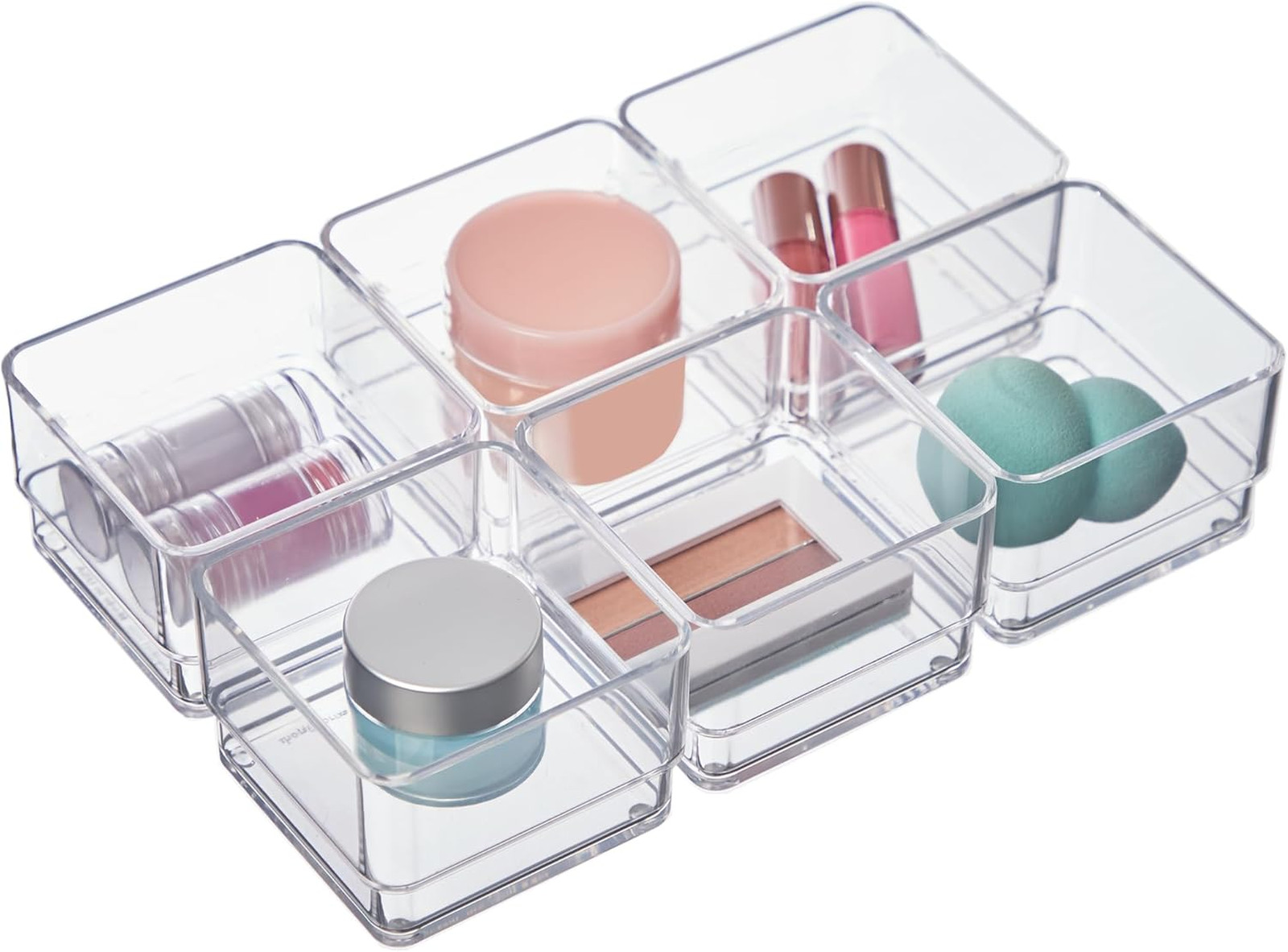 SimpleSort 6-Piece Stackable Clear Drawer Organizer Set, 3x3 Inch Square Bins