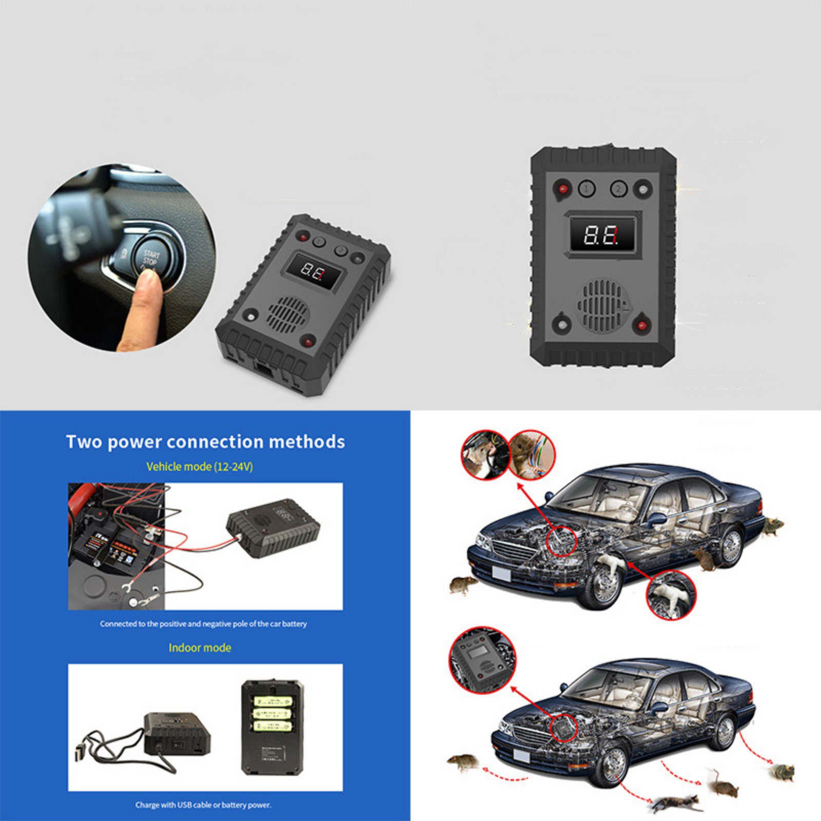 12V Ultrasonic Mouse Repeller for Car Wire Engine Rat Rodent Deterrent