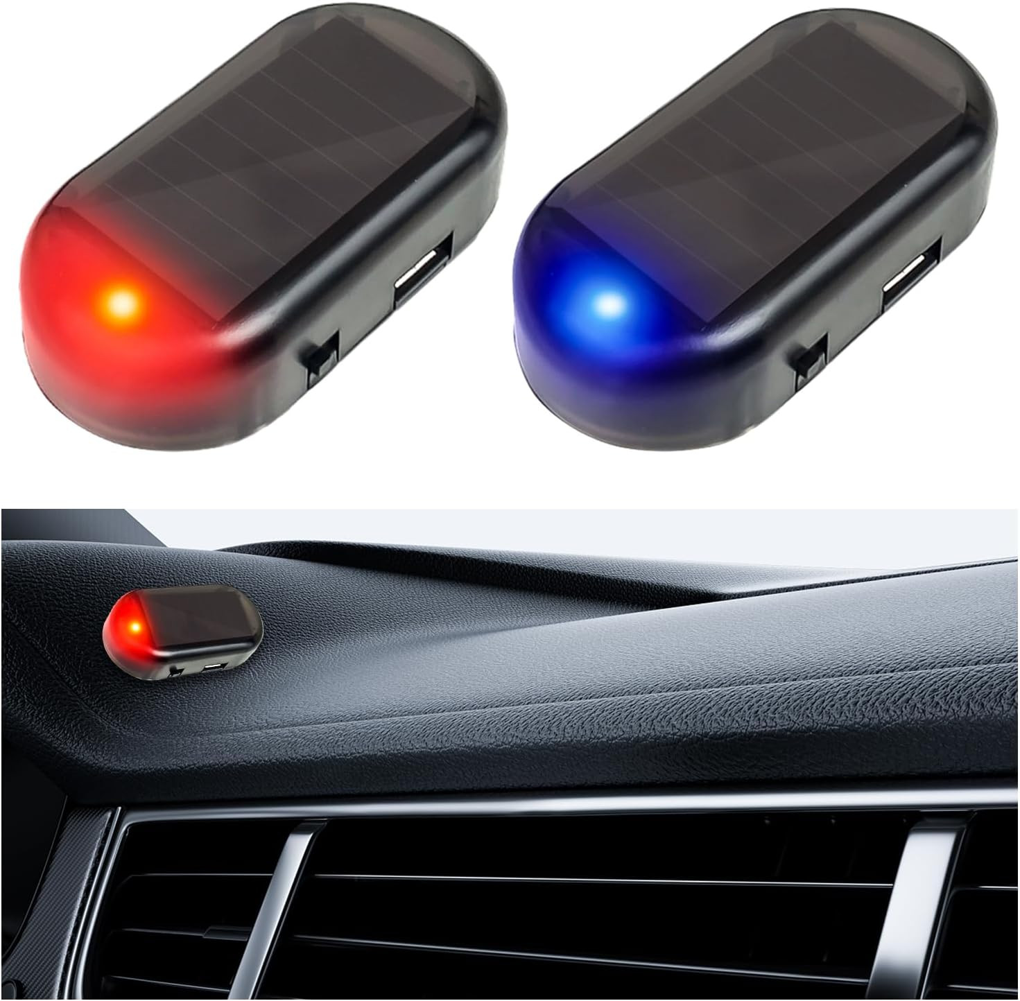 2PCS Car Solar Power Simulated Dummy Alarm Anti Theft LED Flashing Security