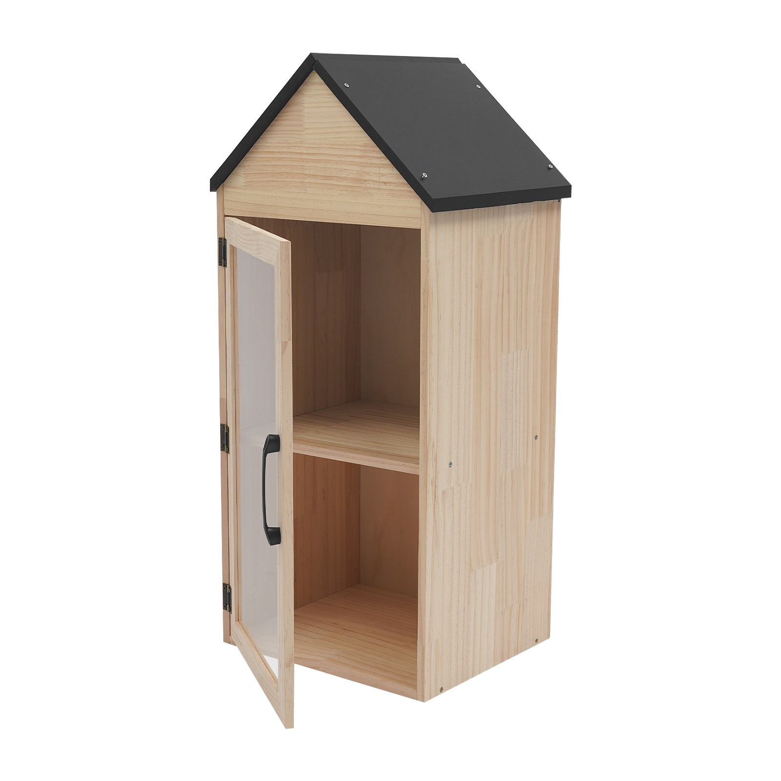 2-Tier Wooden Book Box Home Book Storage Box w/Door, Little Library Box Cabinet