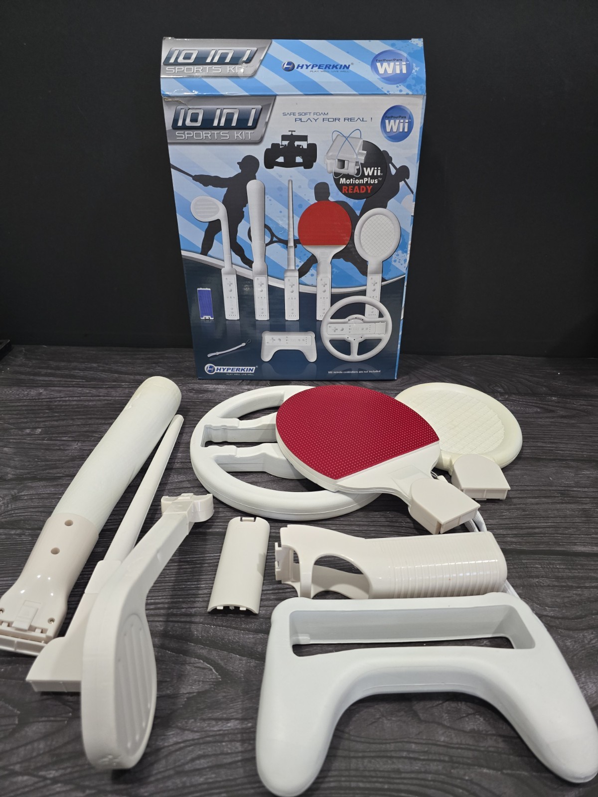 Hyperkin Wii 10-in-1 Sports Pack Foam Attachments - Wheel Tennis Golf Bat - Used