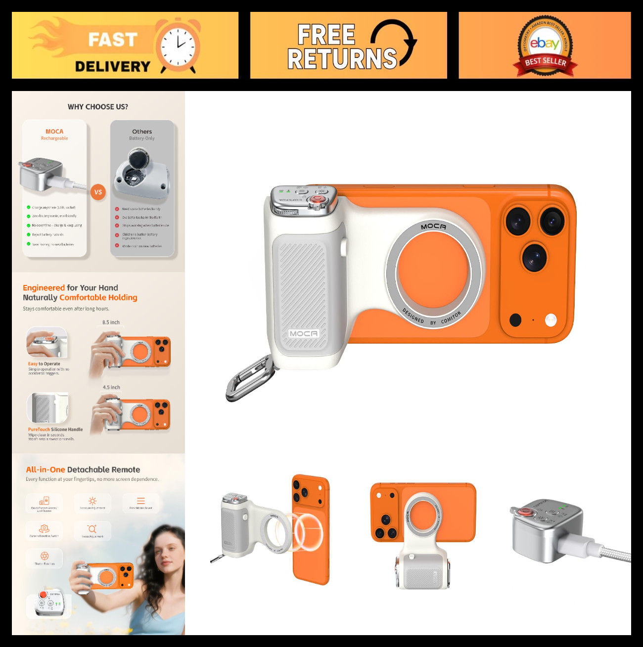 iPhone Camera Grip with Remote & Keychain - Magnetic Phone Control, No App Neede