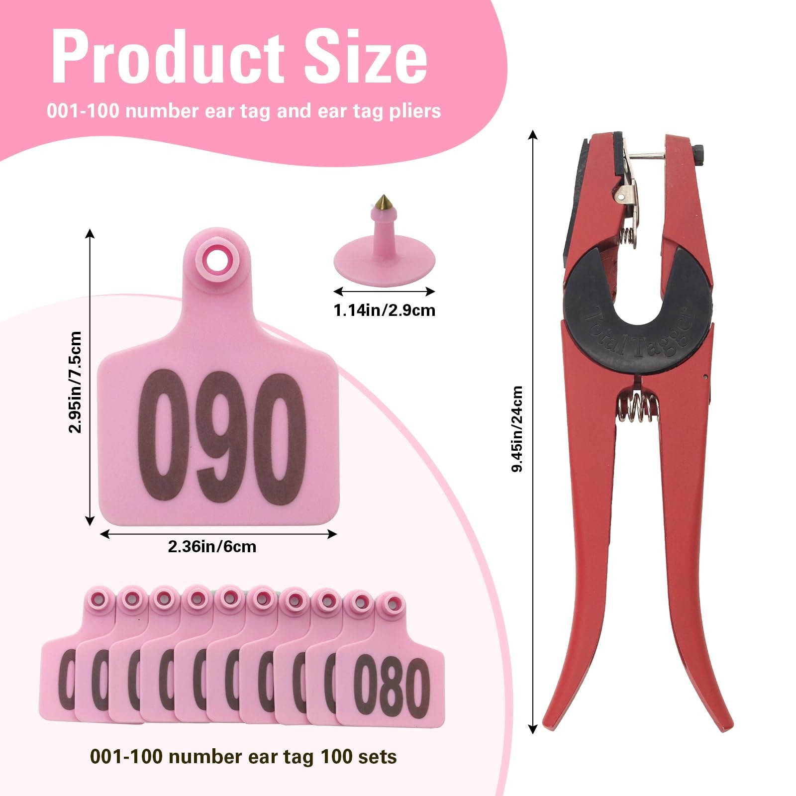 Plastic Cattle Ear Tags 001-100 for Livestock Cows Tag Applicator Kit