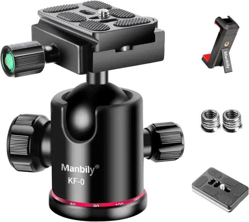 Manbily Ball Head Tripod Head Metal Aluminum Body 360° Panoramic Monopod