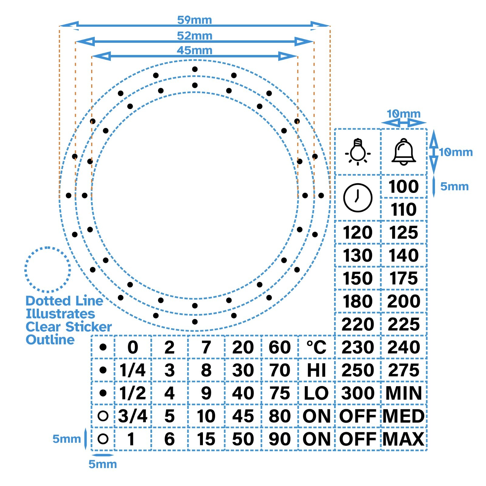 62pcs 2 Size Dial Separate Oven Temperature Temp Timer Knob Stove Sticker Label