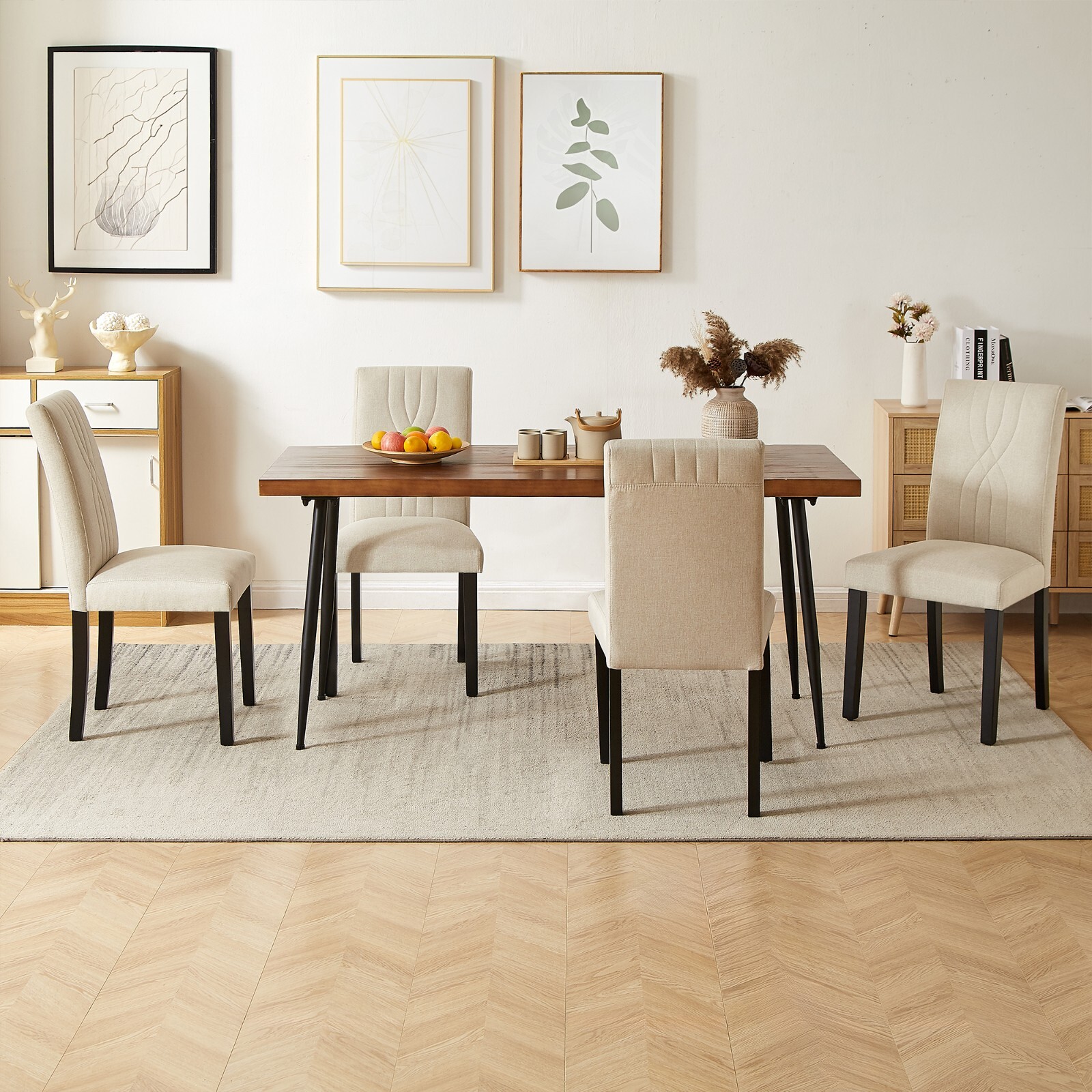 Set of 4 Fabric Upholstered Dining Chairs High Backrest Armless Chairs Kitchen