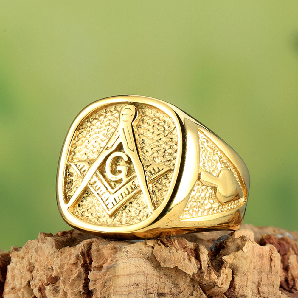 Men Masonic Signet Ring Stainless Steel Band Statement Freemason Symbol Gfit