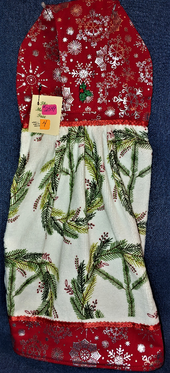 **NEW** Handmade 'Winter Evergreen Sprigs' Hanging Kitchen Hand Towel #2549