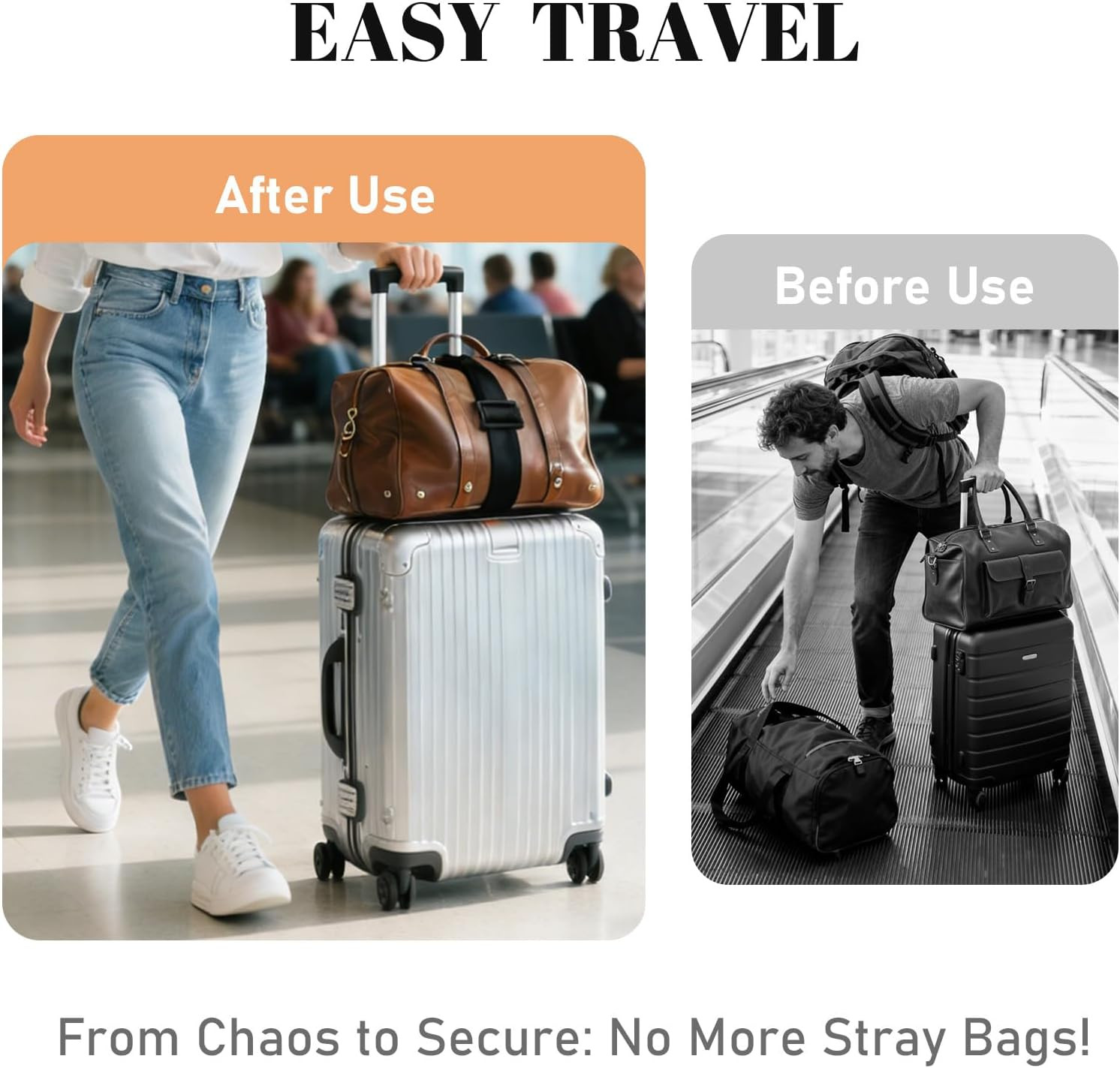 2 Pack Multi Use Strong Adjustable Luggage Connector Straps for Suitcases | Flex