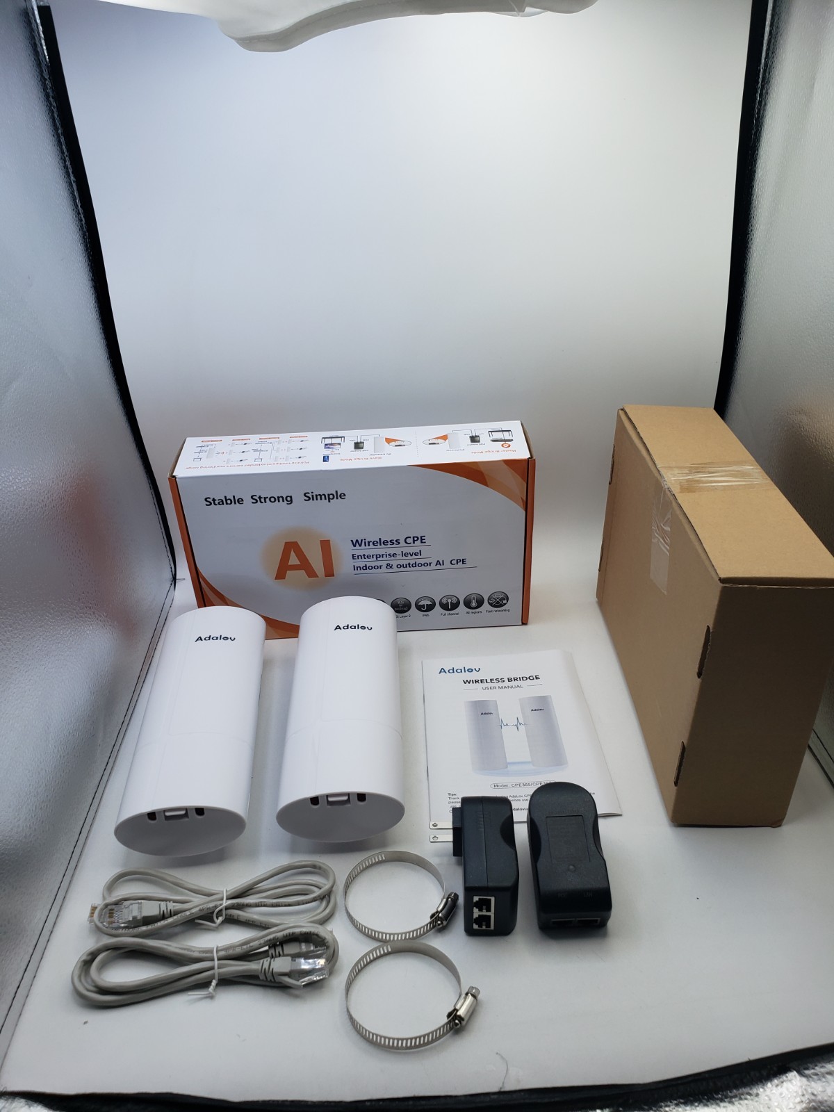 Adalov Wireless Bridge CPE365/CPE366 Outdoor PtP PoE Network Kit NEW/UNUSED/OPEN